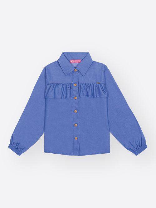 Camisa em Tricoline Infantil Menina Azul Mundo Cinti