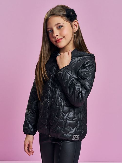Jaqueta Menina em Matelasse Estrelas Preto Mundo Cinti