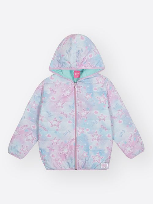 Jaqueta Puffer Infantil Menina Estrelas Azul Mundo Cinti