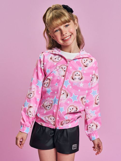 Jaqueta Corta-Vento Menina Estrela Ursa Rosa Mundo Cinti
