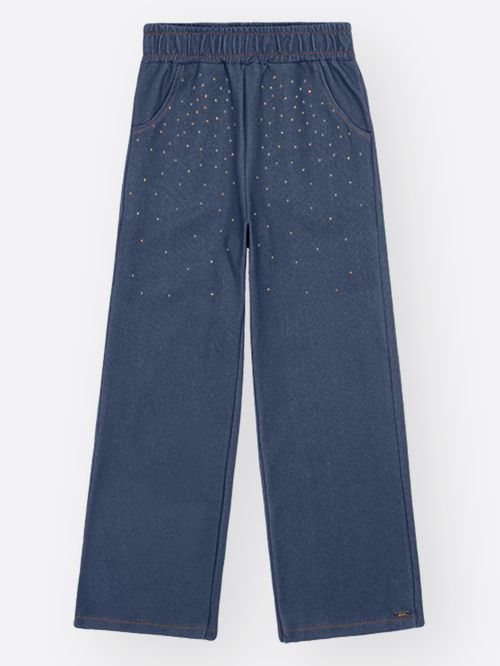 Calça Wide Leg Infantil Menina Denim Jeans Médio Mundo Cinti