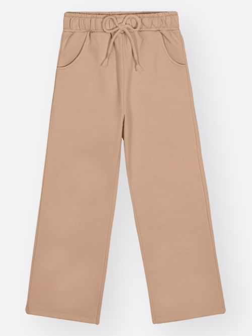 Calça Wide Leg Menina em Moletom Felpado Rosa Mundo Cinti