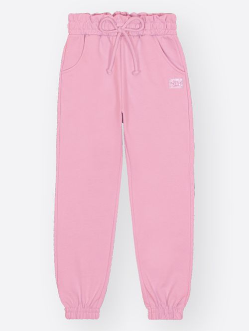 Calça Jogger Menina em Moletom Felpado Rosa Mundo Cinti