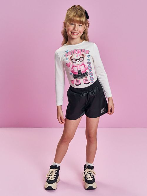 Shorts Infantil Menina em P.U Preto Mundo Cinti
