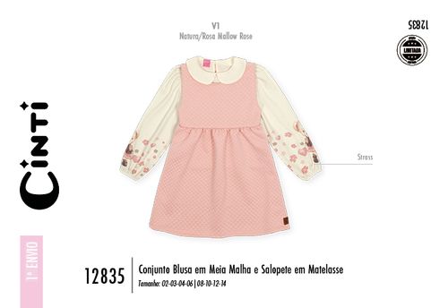Conjunto Infantil Menina em Matelasse Ursa Rose Mundo Cinti