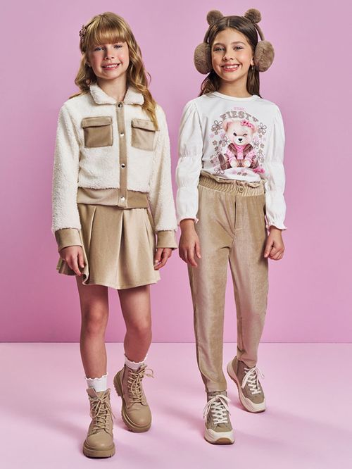 Conjunto Menina em Cotelê Carneirinho Bege Mundo Cinti