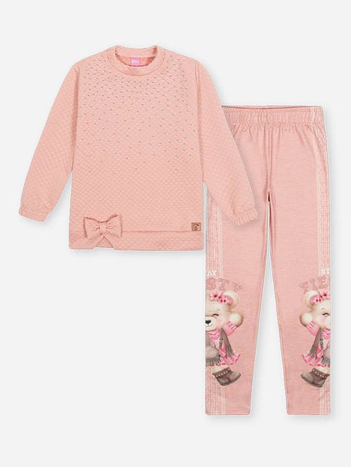 Conjunto Menina em Matelasse Ursinha Rose Mundo Cinti
