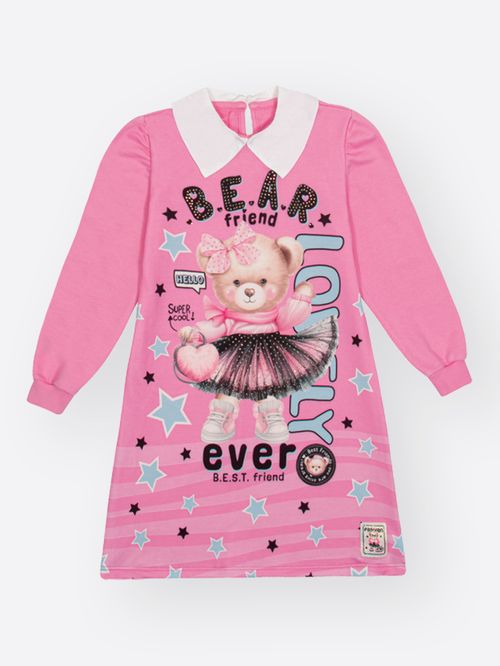 Vestido Infantil Menina Ursa LOVELY Rosa Mundo Cinti