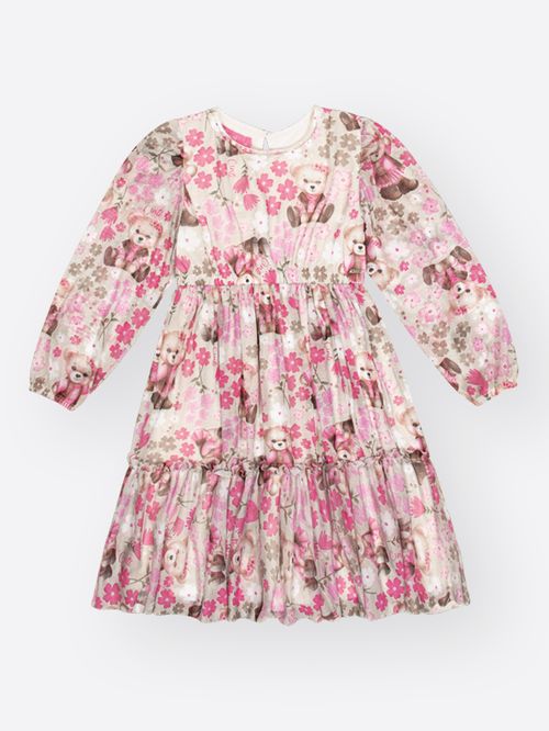 Vestido Menina com Tule Ursa Total Print Mundo Cinti