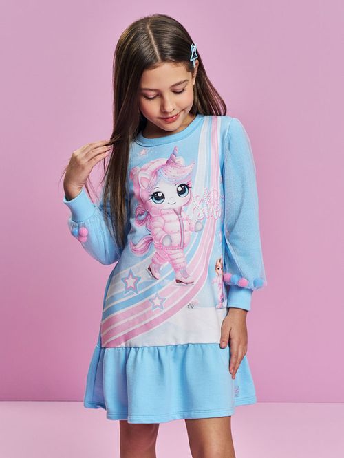 Vestido Menina com Tule e Pompons Mundo Cinti