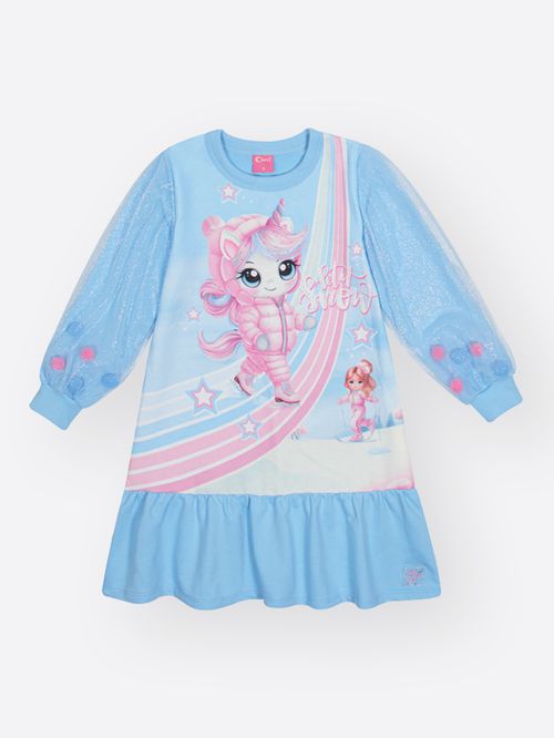 Vestido Menina com Tule e Pompons Mundo Cinti