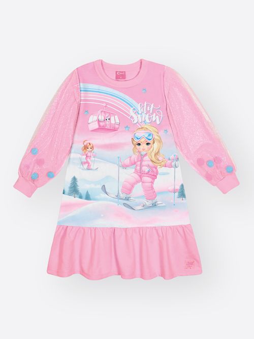 Vestido Menina com Tule e Pompons Mundo Cinti