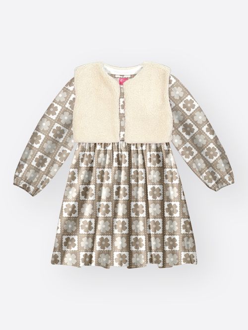 Vestido com Colete Menina Floral Ursa Mundo Cinti