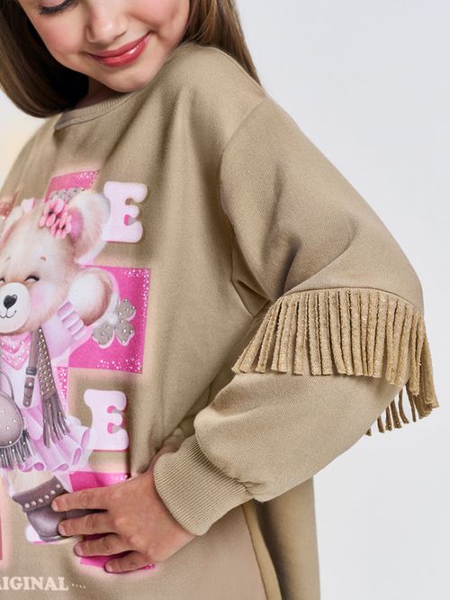 Vestido Infantil Menina com Franjas Ursa Mundo Cinti