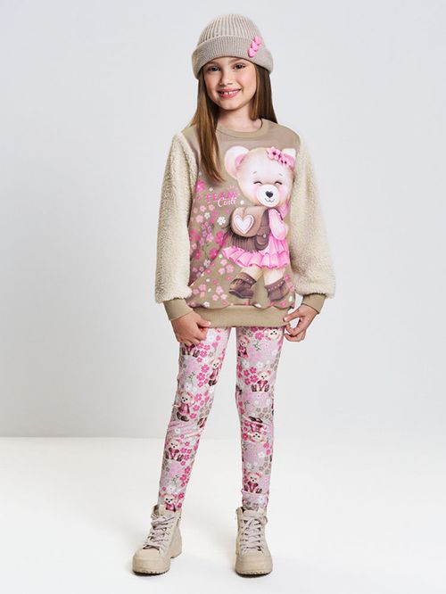 Conjunto Infantil Menina com Aplique Ursinha Mundo Cinti