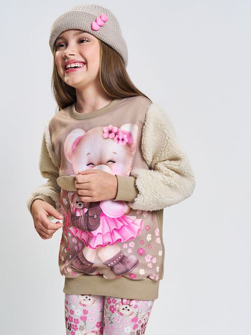 Conjunto Infantil Menina com Aplique Ursinha Mundo Cinti