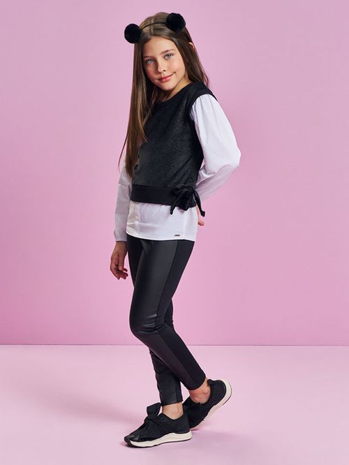 Conjunto Infantil Menina em Veludo com Fóil Laços Mundo Cinti