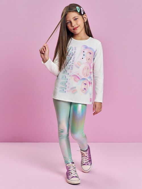 Conjunto Menina HAPPINESS Monstrinhos Metalizado Mundo Cinti