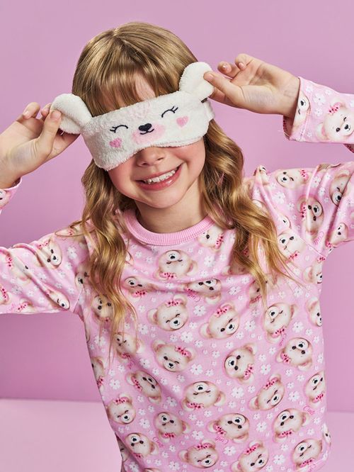 Pijama Infantil Menina com Máscara Ursinha Mundo Cinti