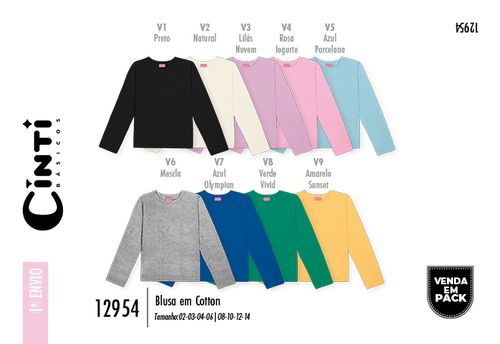 Blusa Manga Longa Menina em Cotton Mundo Cinti