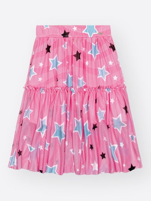 Saia Midi Menina em Tule Total Print Mundo Cinti