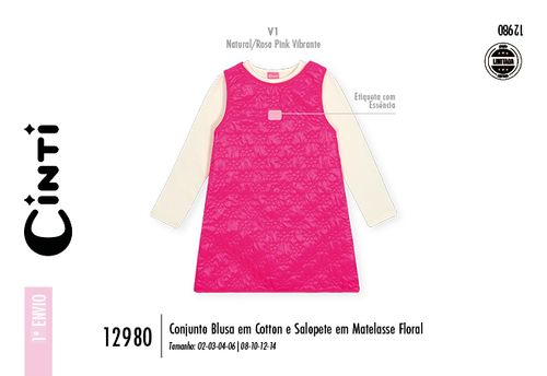 Conjunto Menina em Matelasse Floral Pink Mundo Cinti