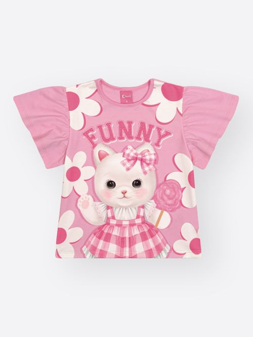 Conjunto Infantil Menina FUNNY Floral Cat Mundo Cinti
