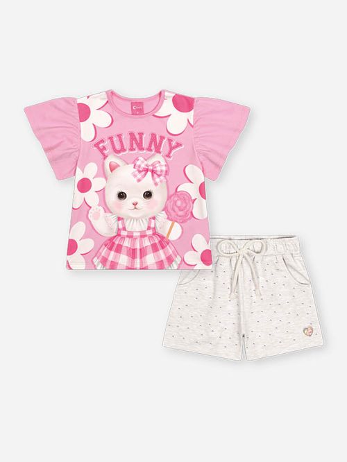 Conjunto Infantil Menina FUNNY Floral Cat Mundo Cinti