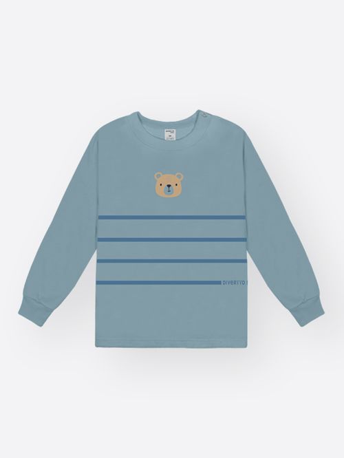 Camiseta Bebê Menino Listras Ursinho Divertto