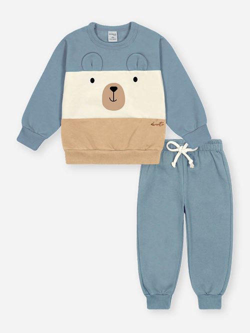 Conjunto Infantil Ursinho em Moletom Felpado – Look de Inverno Quentinho e Confortável