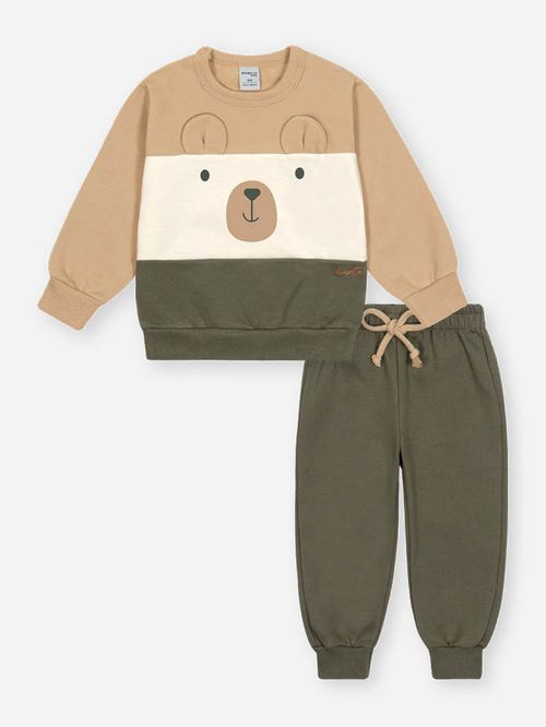 Conjunto Infantil Ursinho em Moletom Felpado – Look de Inverno Quentinho e Confortável