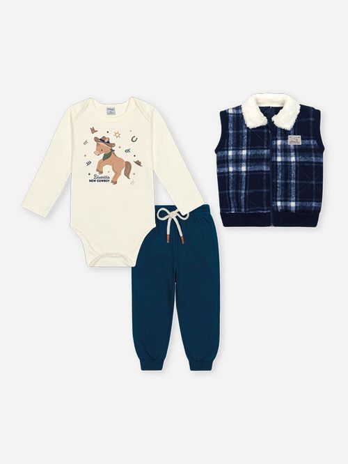 Conjunto 3 Peças Bebê Menino Cavalo Divertto