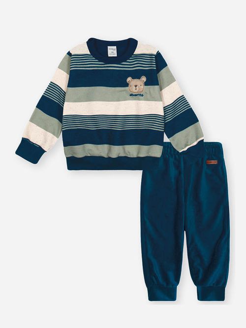 Conjunto Infantil Moletom Listrado com Calça em Veludo – Look de Inverno Quentinho e Sofisticado