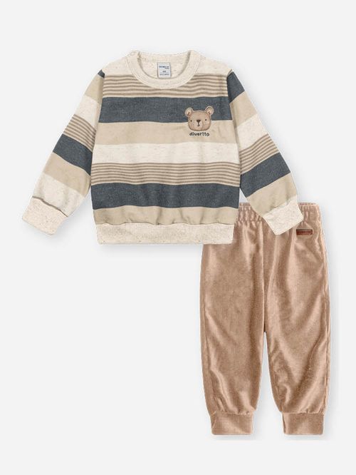 Conjunto Infantil Moletom Listrado com Calça em Veludo – Look de Inverno Quentinho e Sofisticado