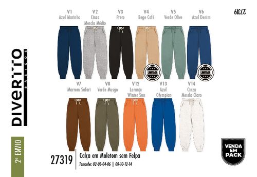 Calça Jogger sem Felpa Infantil Menino Divertto