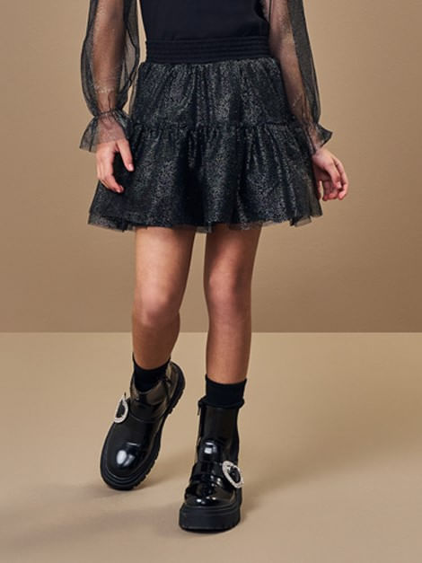 Saia-Shorts em Tule Foil Infantil Menina Petit Beli.me