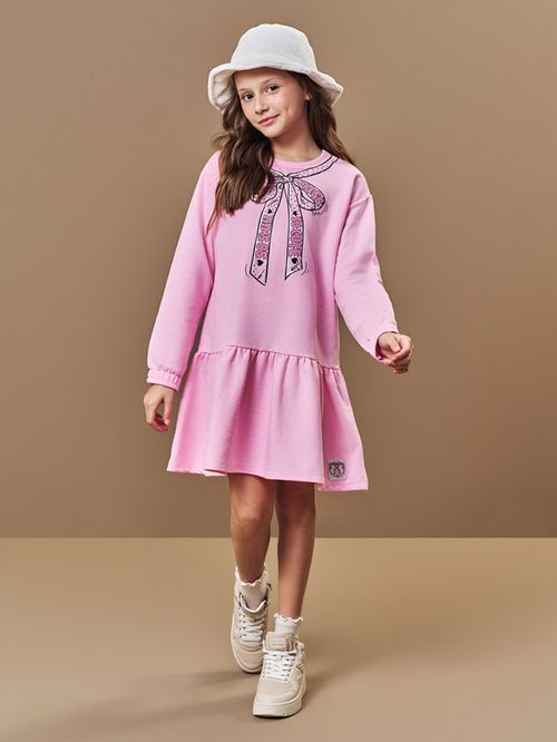 Vestido Moletom Infantil Menina Gola Boneca com Laço Beli.me