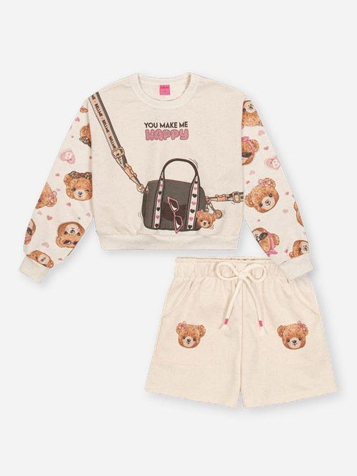 Conjunto Infantil Menina em Moletom Linho Happy Beli.me