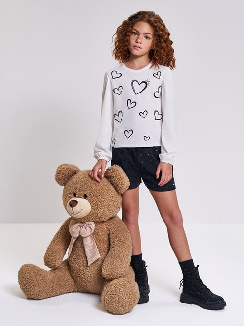 Conjunto em Cotelê e Paetê Infantil Menina Corações Beli.me