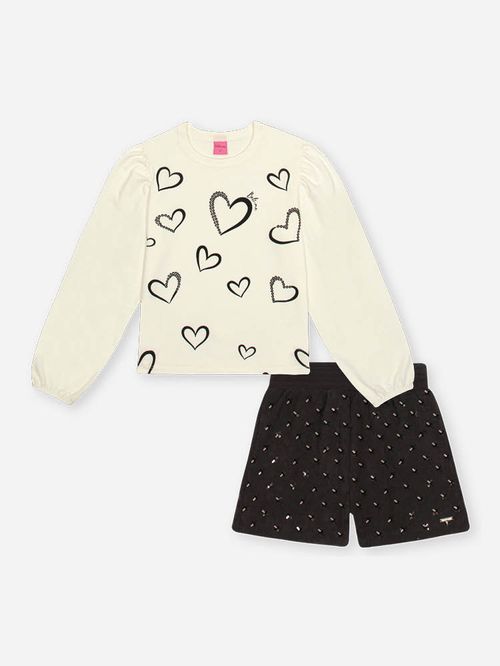 Conjunto em Cotelê e Paetê Infantil Menina Corações Beli.me