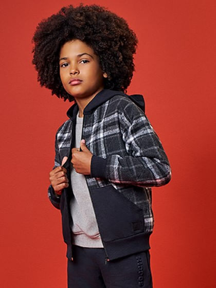 Jaqueta com Capuz Infantil Menino Xadrez Kippos