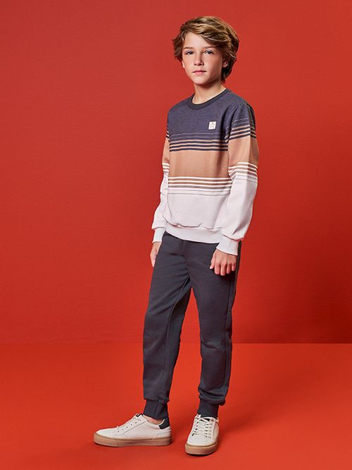 Conjunto Infantil Moletom com Listras – Look de Inverno Quentinho e Confortável
