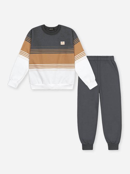 Conjunto Infantil Moletom com Listras – Look de Inverno Quentinho e Confortável
