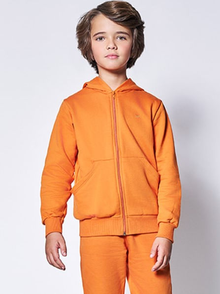 Jaqueta Felpada com Capuz Infantil Menino Kippos LARANJA WINTER SUN