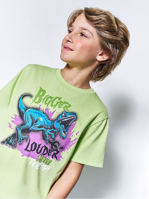 Camiseta Menino Velociraptor Verde Kippos