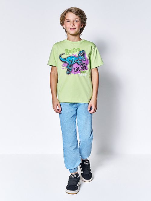 Camiseta Menino Velociraptor Verde Kippos