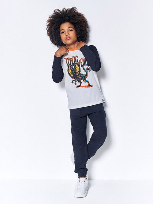 Camiseta Raglan Manga Longa Menino Dilophosaurus Kippos