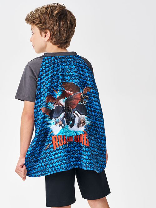 Camiseta com Capa Dragons Infantil Menino Roaring Divertto
