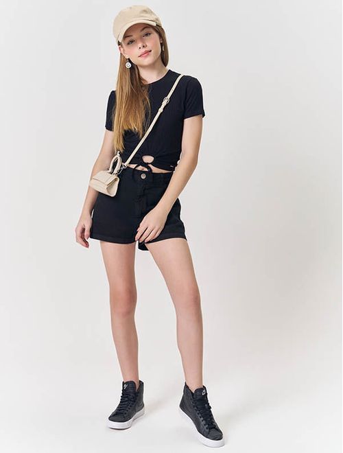 Blusa Boxy Teen Feminino Com Laço Preto Dway