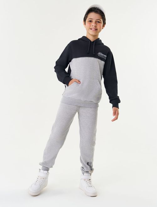 Conjunto Blusão Color Block E Calça Preto E Mescla Abrange
